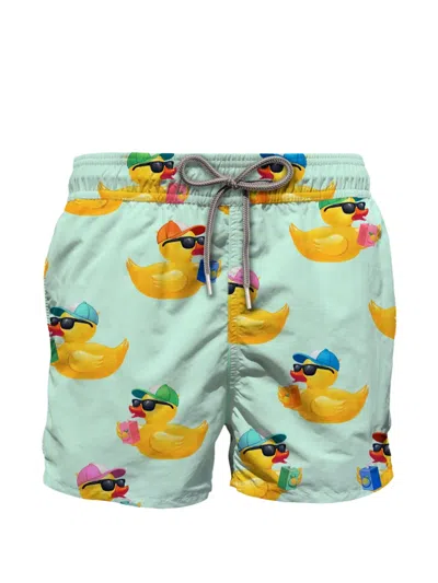 Mc2 Saint Barth Kids' Duck-print Drawstring Swim Shorts In Green