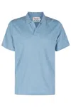 Mc2 Saint Barth Dusty Blue Linen Polo Shirt In Blue