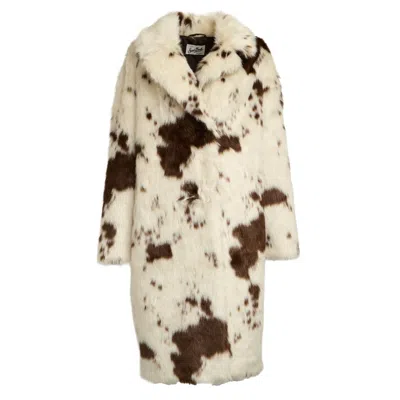 Mc2 Saint Barth Eco-friendly Faux Fur Coat With Notched Lapel And Snap Closure In Multi