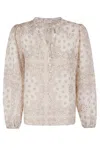 Mc2 Saint Barth Ecru Voile Cotton-silk Blouse With Korean Collar