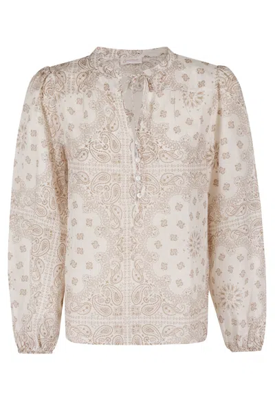 Mc2 Saint Barth Ecru Voile Cotton-silk Blouse With Korean Collar