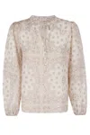 Mc2 Saint Barth Ecru Voile Cotton-silk Blouse With Korean Collar In Multi