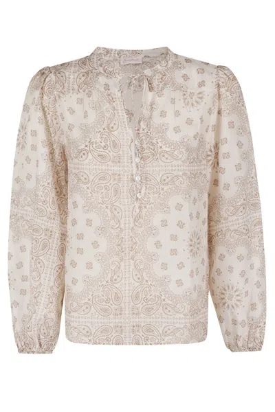 Mc2 Saint Barth Ecru Voile Cotton-silk Blouse With Korean Collar In Multi