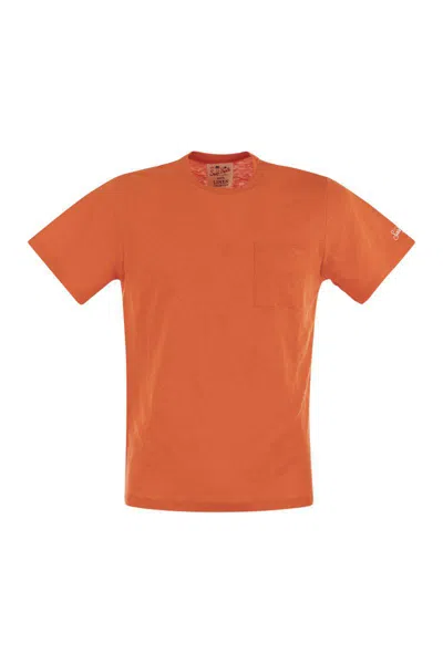 Mc2 Saint Barth Ecstasea - Linen T-shirt With Pocket In Orange