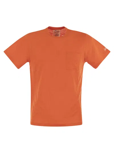 Mc2 Saint Barth Ecstasea Linen T Shirt With Pocket In Orange