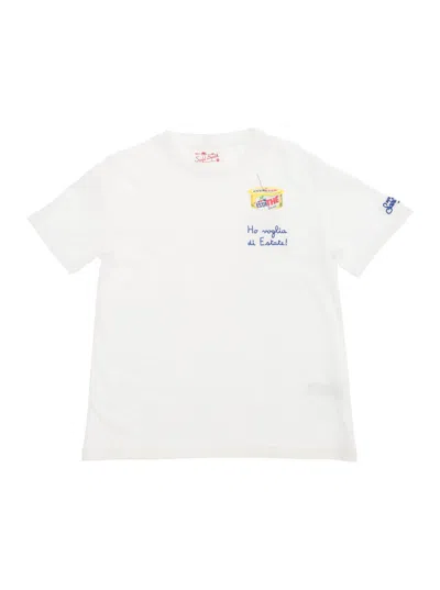 Mc2 Saint Barth Eddy White T-shirt With Estathé Print And Embroidery In Cotton Baby