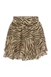 Mc2 Saint Barth Eivissa Ruffled Mini Skirt In Lurex Silk Voile With Animalier Print