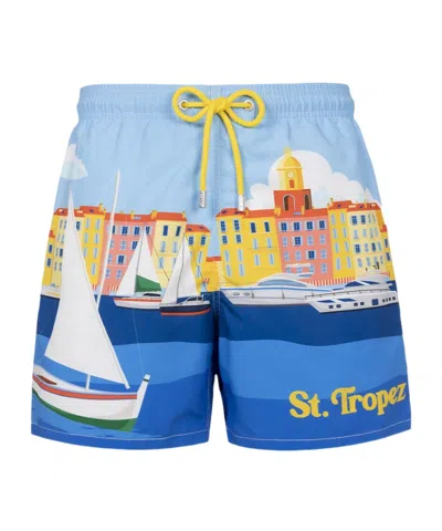 Mc2 Saint Barth Elastic Waist Swimming Trunks In Blue