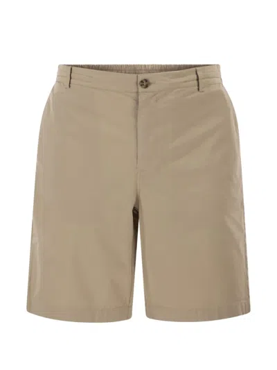Mc2 Saint Barth Stretch Cotton Chino Shorts With Elasticated Waistband In Neutral