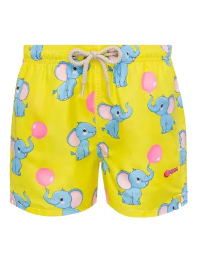 Mc2 Saint Barth Kids' Elephant-print Swim Shorts In Yellow