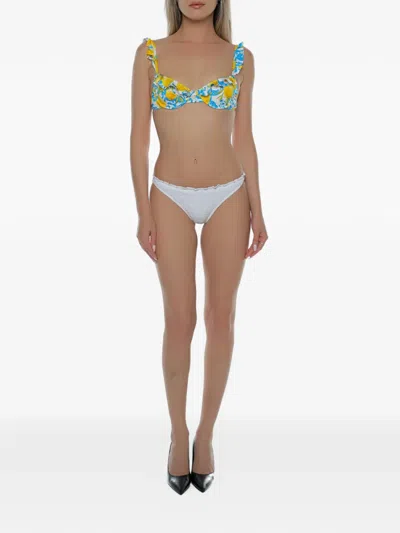Mc2 Saint Barth Elisabeth Lemon-print Ruffled Bikini Top In Black