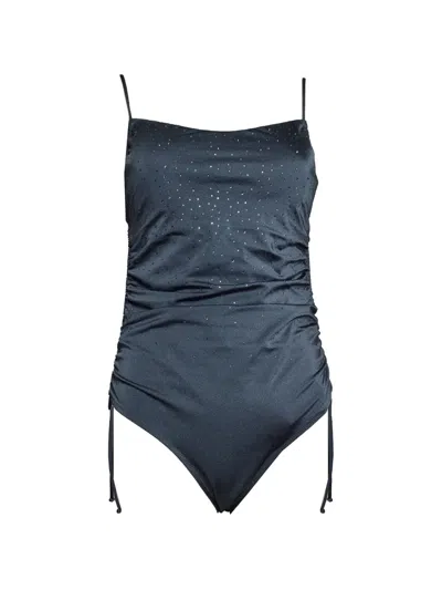 Mc2 Saint Barth Eliya Crystal-embellished Ruched Swimsuit In Blue