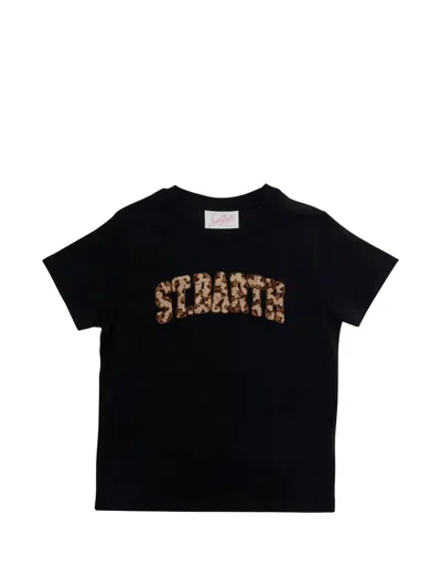 Mc2 Saint Barth Babies' Elly Leopard-print Patch T-shirt In Black