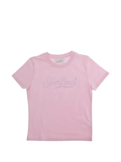 Mc2 Saint Barth Kids' Elly Rhinestone-logo T-shirt In Pink