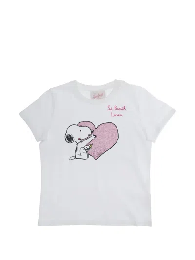 Mc2 Saint Barth Kids' Elly Snoopy Rhinestone-embellished T-shirt In White