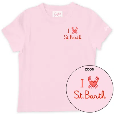 Mc2 Saint Barth Kids' Elly T-shirt I Love Crab In Pink