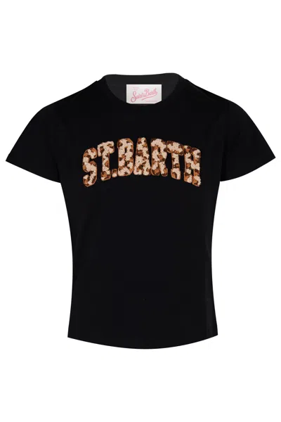 Mc2 Saint Barth Kids' Elly T-shirt Leopard Terry In Black