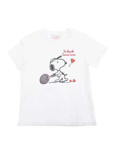 Mc2 Saint Barth Kids' Elly White Crewneck T-shirt With Maxi Logo Print On The Front In Cotton Baby