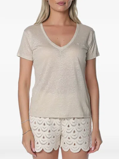Mc2 Saint Barth Eloise Embroidered T-shirt In Brown