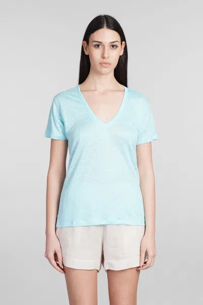 Mc2 Saint Barth Eloise T-shirt In Cyan Linen In Blue