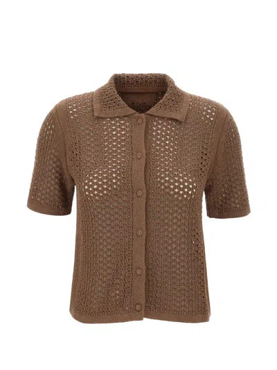 Mc2 Saint Barth Elowen Crochet-knit Shirt In Brown