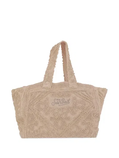 Mc2 Saint Barth Embossed Cotton Tote Bag In Neutral