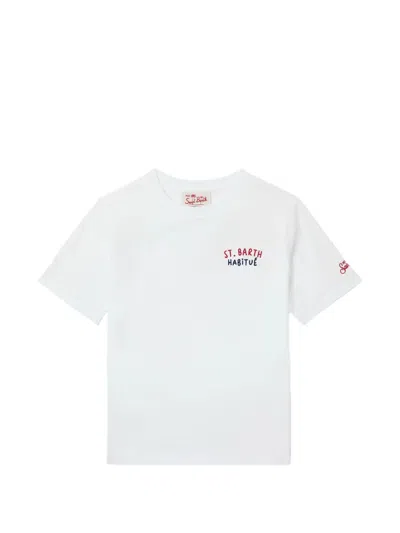 Mc2 Saint Barth Embroidered Beach-print T-shirt In White