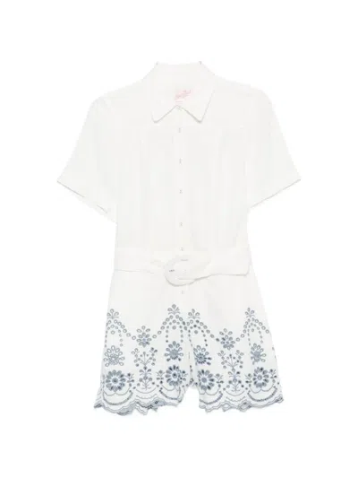 Mc2 Saint Barth Embroidered Belted Playsuit In Brown
