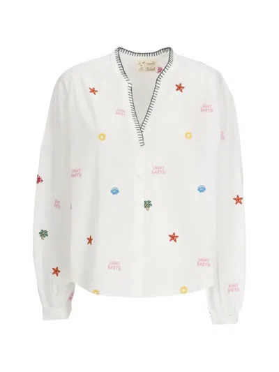 Mc2 Saint Barth Embroidered Blanket-stitch Shirt In White