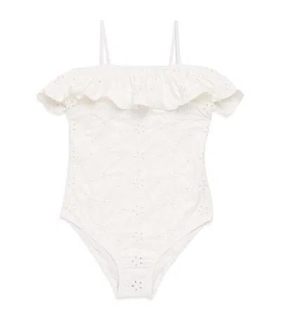 Mc2 Saint Barth Kids' Embroidered Brielle Swimsuit In White