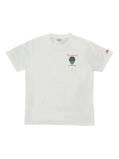 Mc2 Saint Barth Embroidered-cactus T-shirt In White