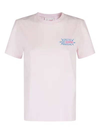 Mc2 Saint Barth Embroidered Cotton T-shirt In Pink