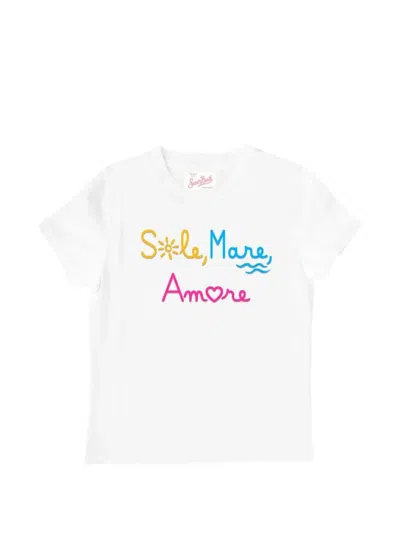 Mc2 Saint Barth Kids' Embroidered Cotton T-shirt In White