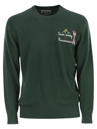 Mc2 Saint Barth Embroidered Crew Neck Jumper With Ribbed Finishes In Green