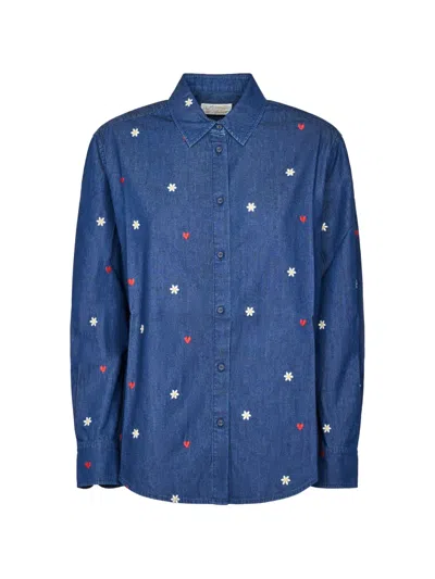 Mc2 Saint Barth Embroidered Denim Shirt In Blue