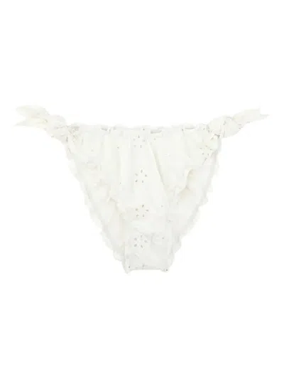 Mc2 Saint Barth Embroidered-eyelet Bikini Bottoms In White