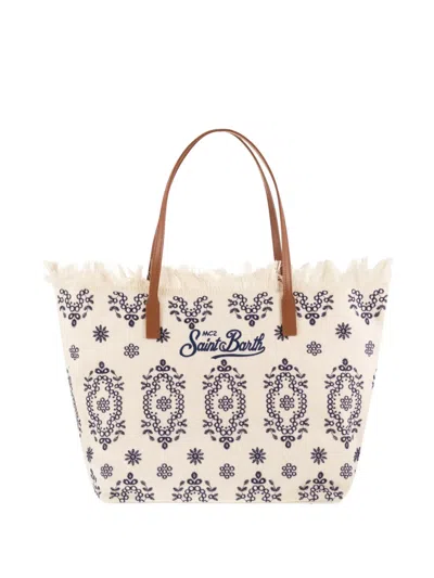 Mc2 Saint Barth Embroidered Frayed-edge Tote Bag In Neutral