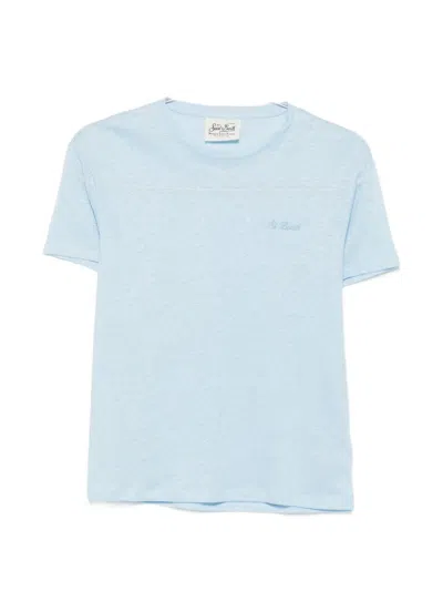 Mc2 Saint Barth Embroidered Linen T-shirt In Blue