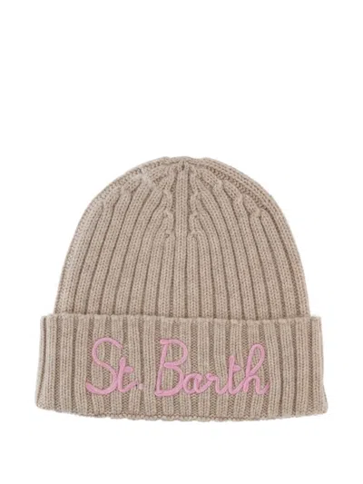 Mc2 Saint Barth Embroidered-logo Ribbed Beanie In Neutral