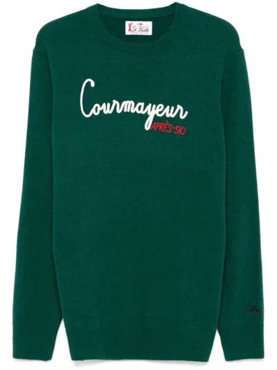 Mc2 Saint Barth Man Blended Cashmere Sweater With Sun Moritz Embroidery In Green