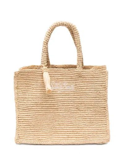 Mc2 Saint Barth Embroidered Raffia Beach Bag In Pink