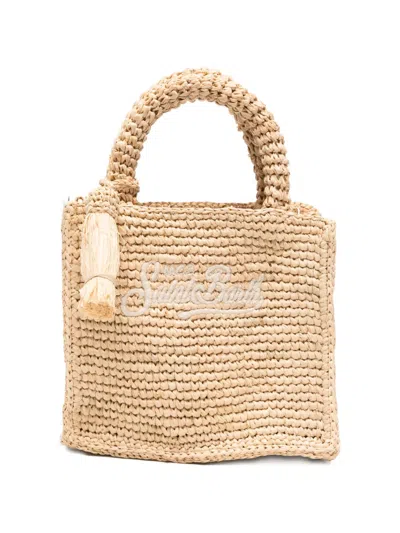 Mc2 Saint Barth Embroidered Raffia Tote Bag In Red