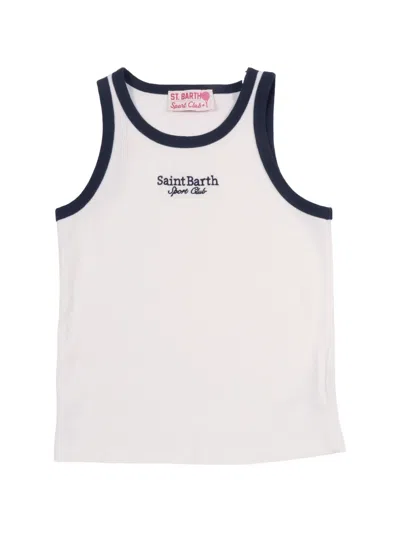 Mc2 Saint Barth Kids' Embroidered Ribbed Tank Top In White