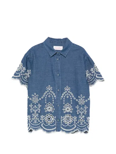 Mc2 Saint Barth Kids' Embroidered Shirt In Blue