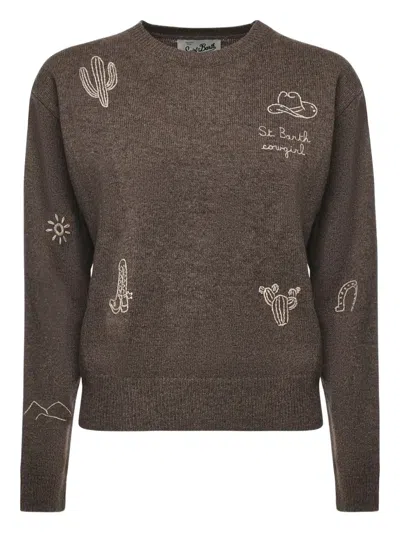 Mc2 Saint Barth Embroidered Sweater In Brown