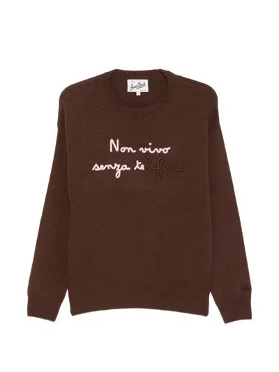Mc2 Saint Barth Embroidered Sweater In Brown