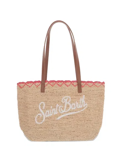 Mc2 Saint Barth Embroidered-logo Raffia Tote Bag In Red