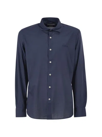 Mc2 Saint Barth Cotton Poplin Shirt With Embroidered Logo In Blue