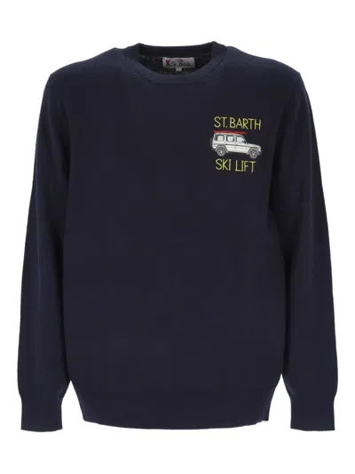 Mc2 Saint Barth Embroidery Crew-neck Sweater In Blue