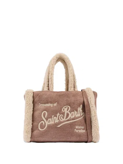 Mc2 Saint Barth Embroidery Faux-fur Bag In Brown